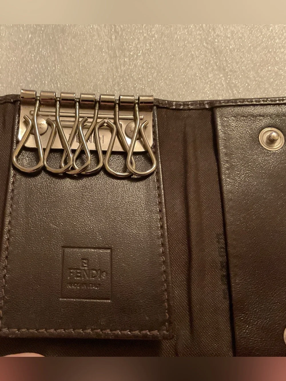 Vintage 1990s Y2K Fendi Zucca FF 6-Key Holder Case Brown Leather Made in Italy